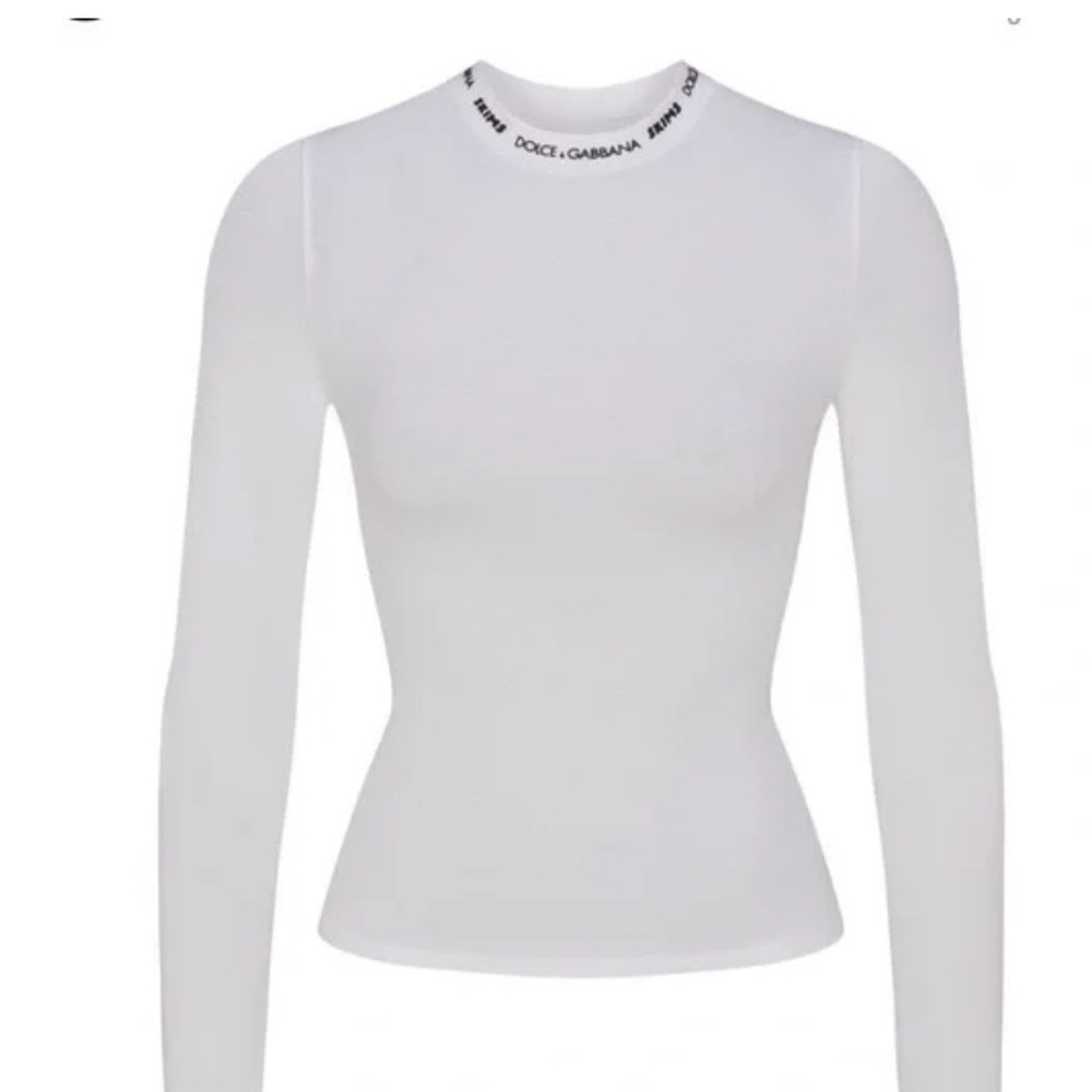 NWT Skims x Dolce&Gabbana White cotton long sleeve logo collar